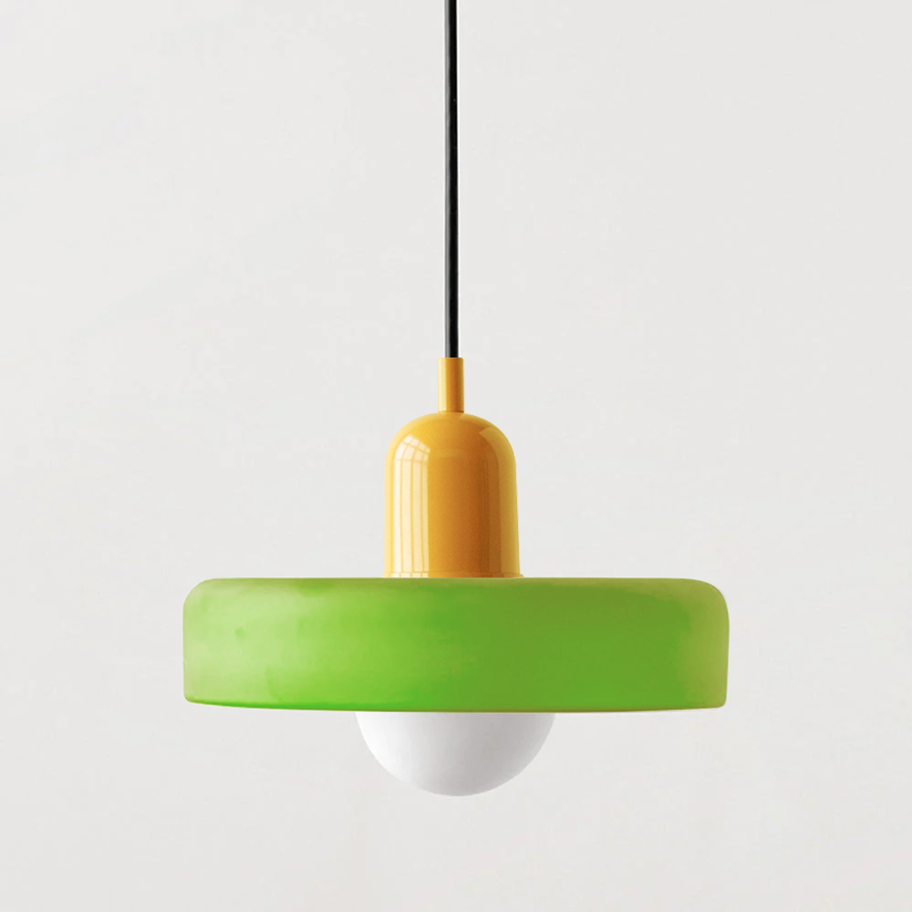 Elegant Bauhaus colored glass hanging lamp, artistic modern home lighting solution.