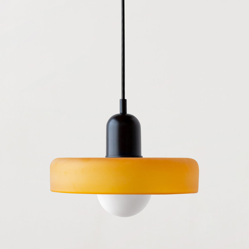 Stylish Bauhaus pendant, artistic colored glass, designer hanging lamp for interiors.