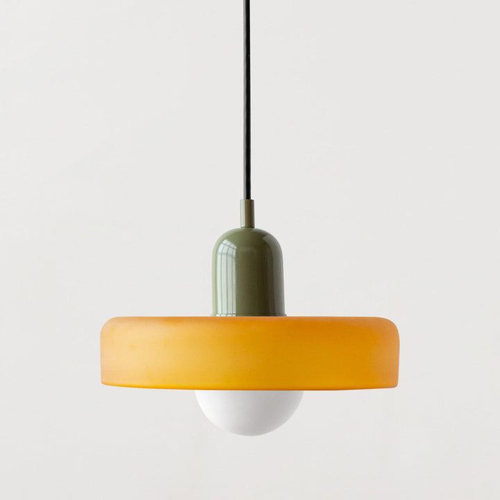 Artistic colored glass Bauhaus lamp, modern ceiling light for sophisticated decor.