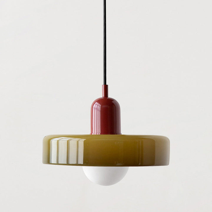 Elegant Bauhaus colored glass pendant lamp, artistic modern home decor lighting.