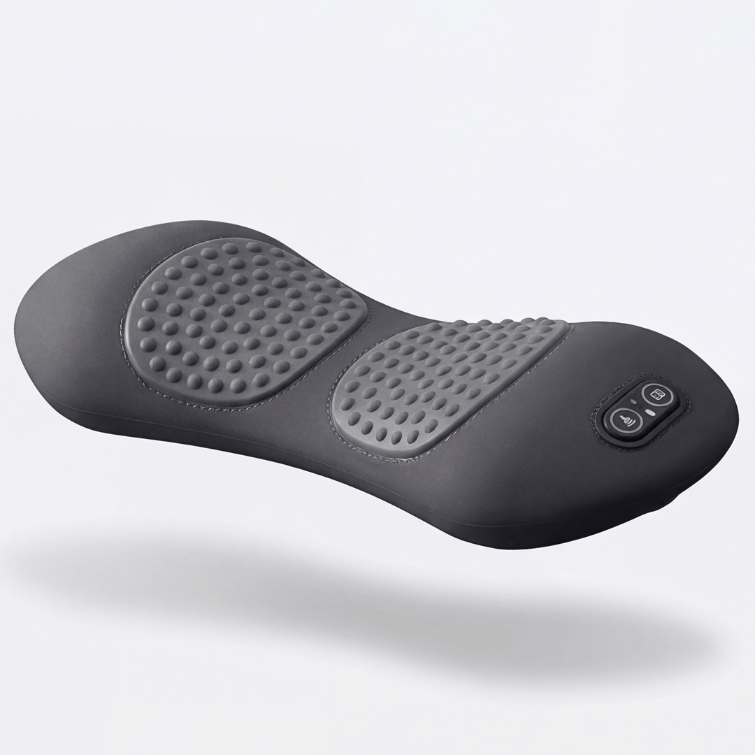 Black ergonomic back massager for unisex pain relief, adjustable settings for comfort at home or office.