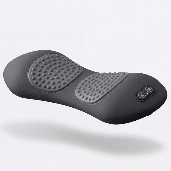 Black ergonomic back massager for unisex pain relief, adjustable settings for comfort at home or office.