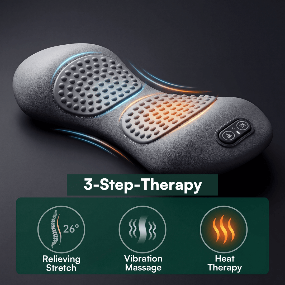 Unisex ergonomic black back massager for general health, offering adjustable pain relief & relaxation in home office.