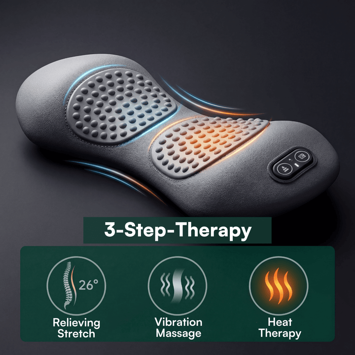 Unisex ergonomic black back massager for general health, offering adjustable pain relief & relaxation in home office.