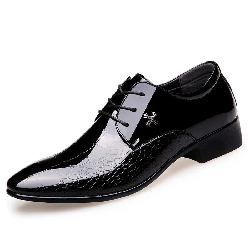 Classic black Oxford dress shoes for men, offering timeless style and comfort for weddings & office.