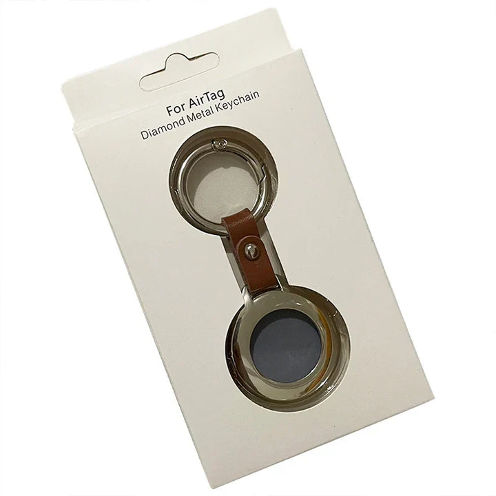 Premium black leather key finder case with metal, ideal for tracker protection.