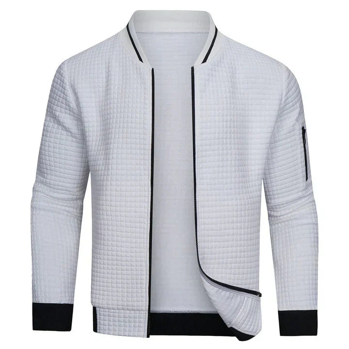 White Lightweight Summer Jacket for Men. Versatile & comfortable casual outerwear, perfect for travel & warm weather.