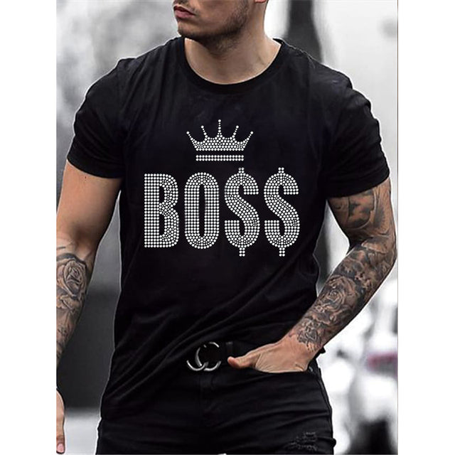 Black men's slim fit t-shirt with a sparkling rhinestone crown graphic.