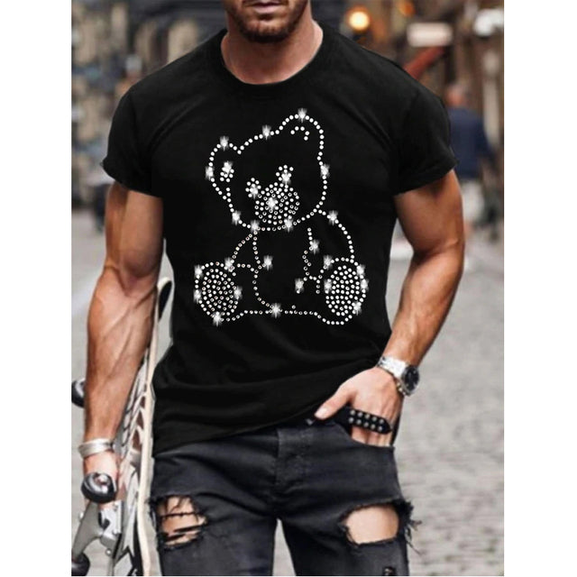 Slim fit black men's t-shirt adorned with an eye-catching rhinestone crown graphic, stylish and modern.