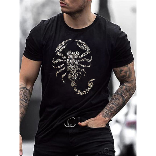 Men's black slim fit graphic t-shirt with an elegant rhinestone crown design.