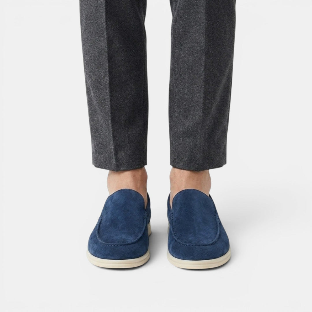 Fog blue men's slip-on loafers for a relaxed casual look.