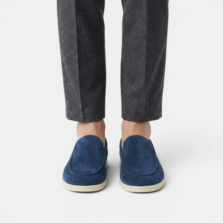 Fog blue men's slip-on loafers for a relaxed casual look.