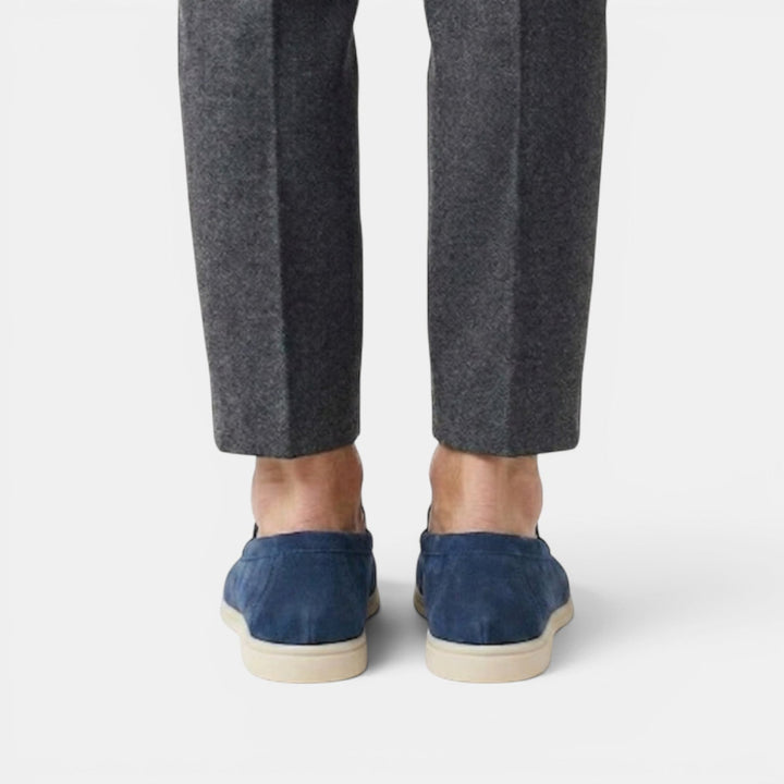 Classic fog blue slip-on shoes for men, versatile style.