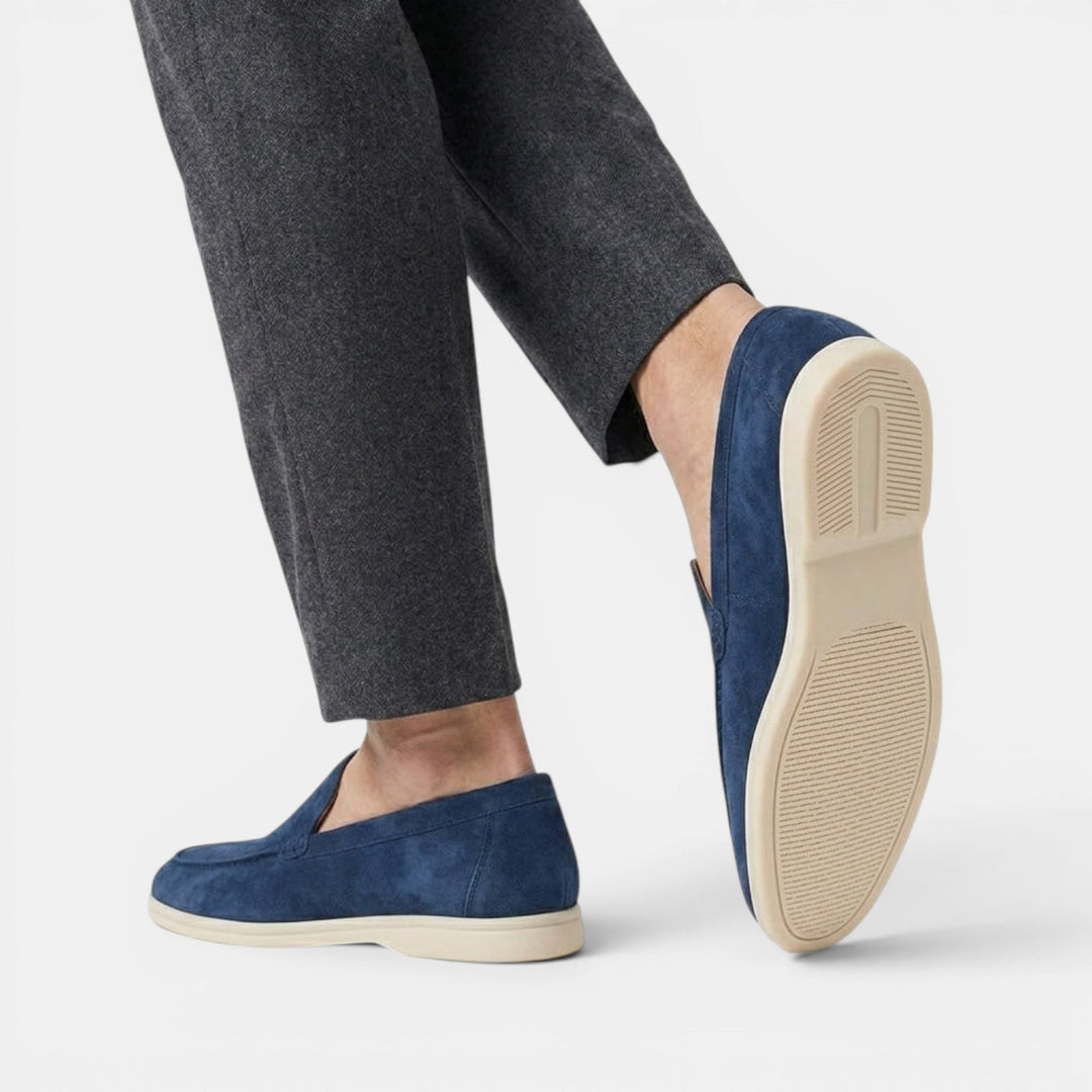 Fog blue men's loafers, an effortless choice for modern fashion.