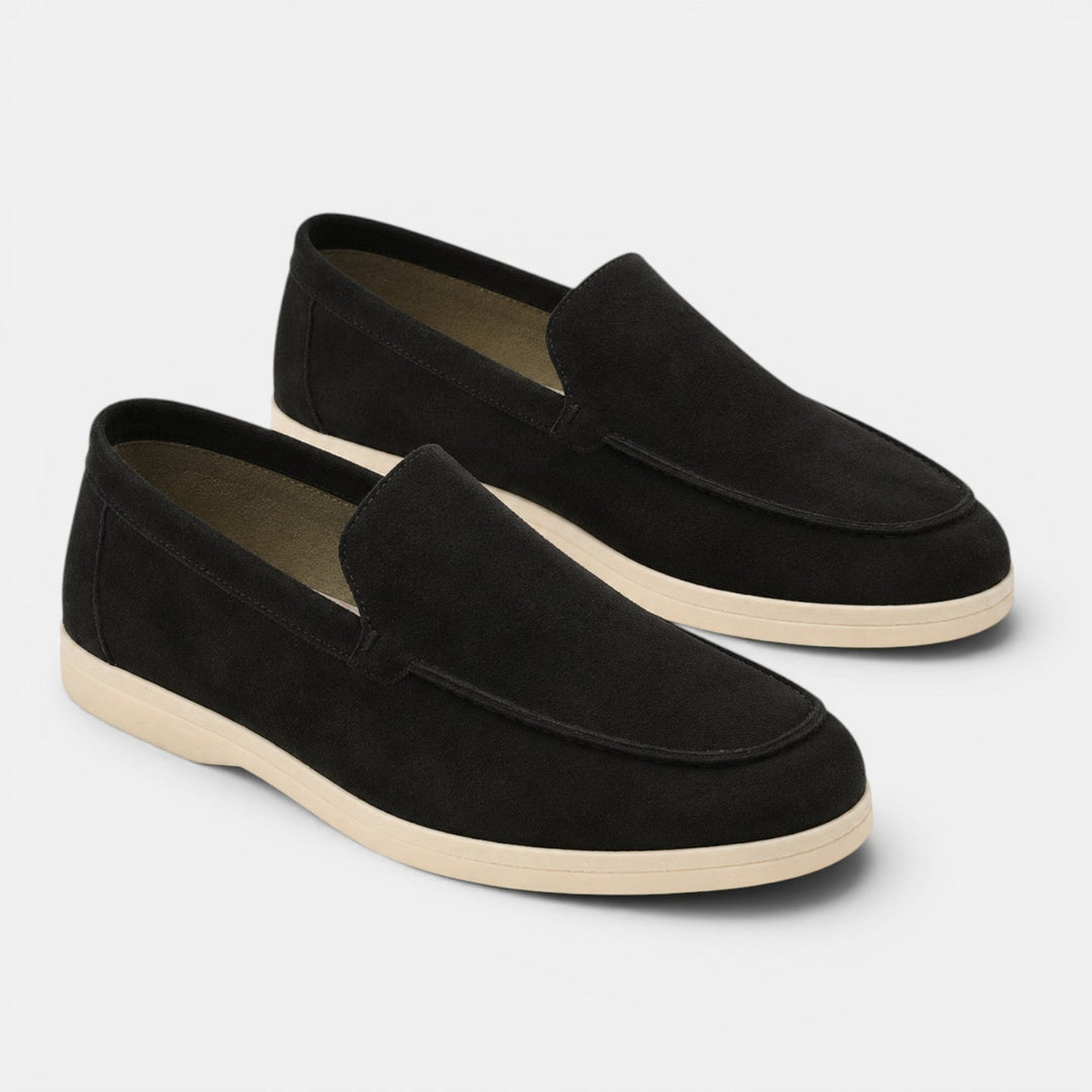 Comfortable fog blue men's slip-on footwear.