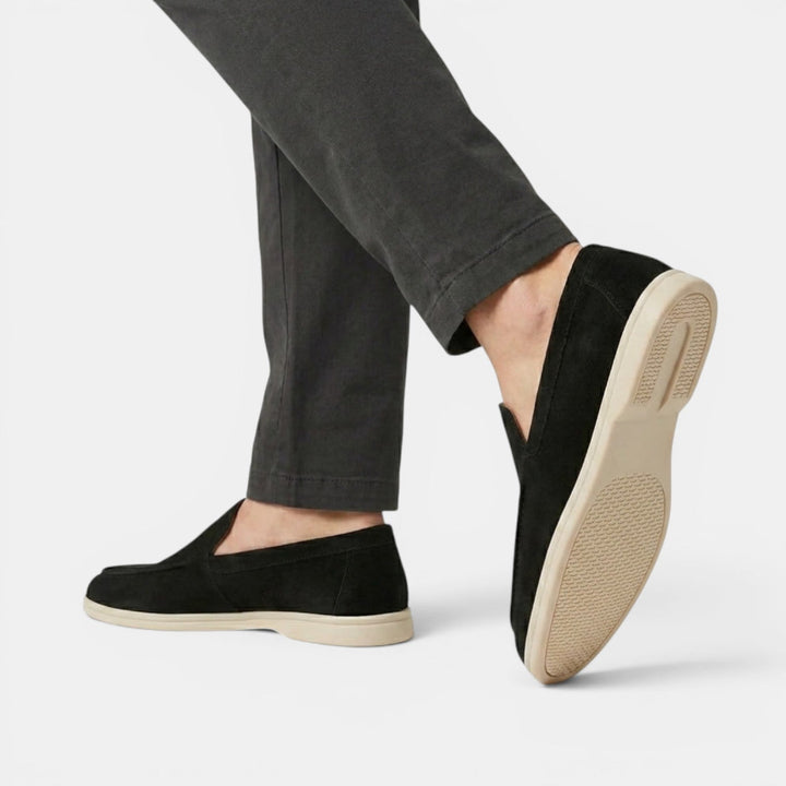 Classic light gray slip-on shoes for gentlemen's smart casual.