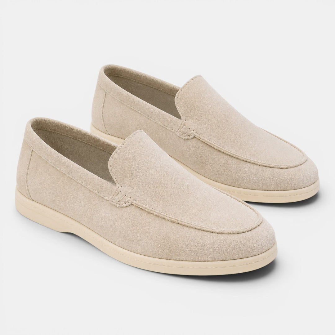 Comfortable light gray men's loafers for everyday comfort.