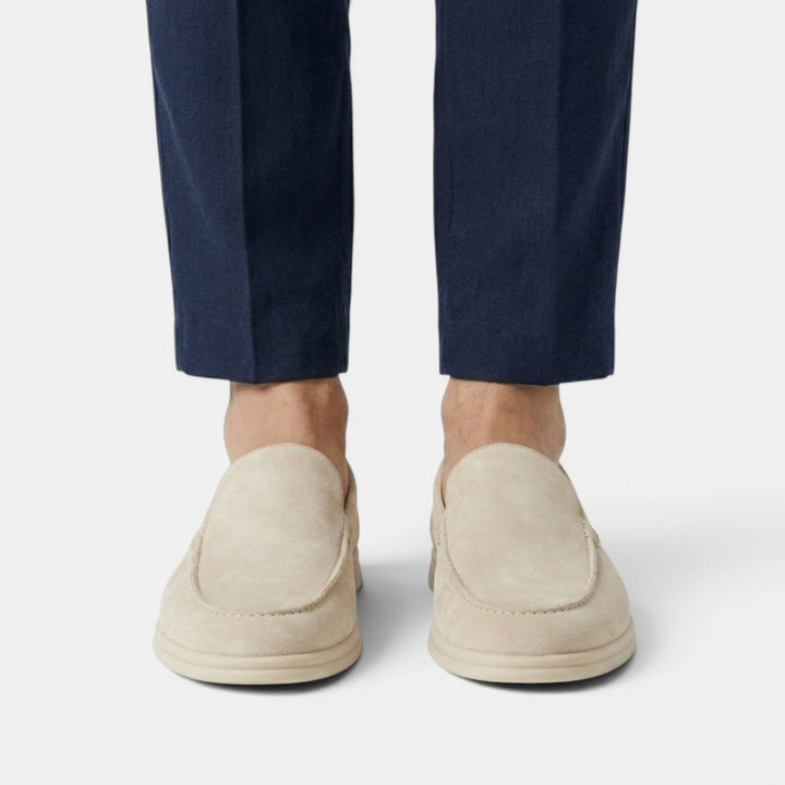 Light gray men's fashion loafers, easy slip-on design.