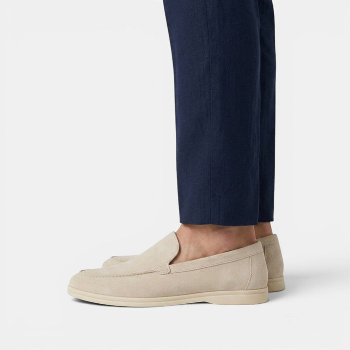 Versatile light gray men's loafers, perfect casual footwear.