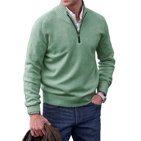 Gray men's full zip sweater, perfect for layering and adding a touch of modern style.