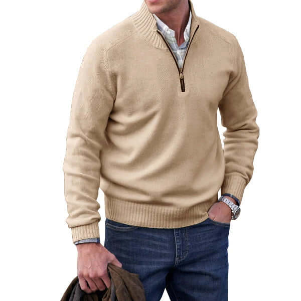 Stylish gray men's full zip sweater, an essential piece for casual wear and modern looks.