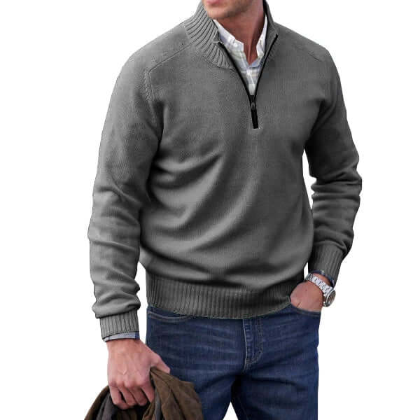 Modern fit men's full zip sweater in black, suitable for both casual and smart casual occasions.