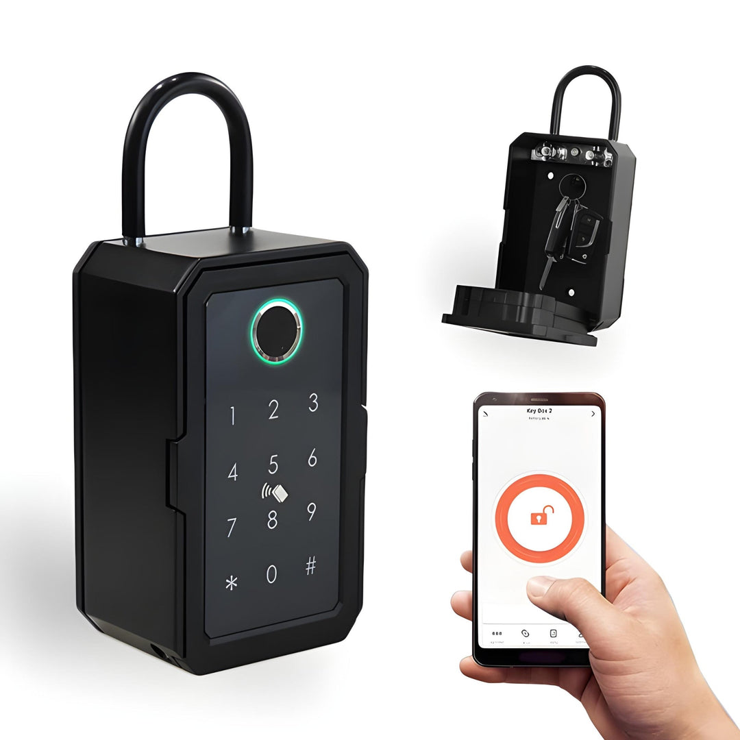 Durable outdoor smart lockbox for key storage, featuring Wi-Fi connectivity and fingerprint lock.