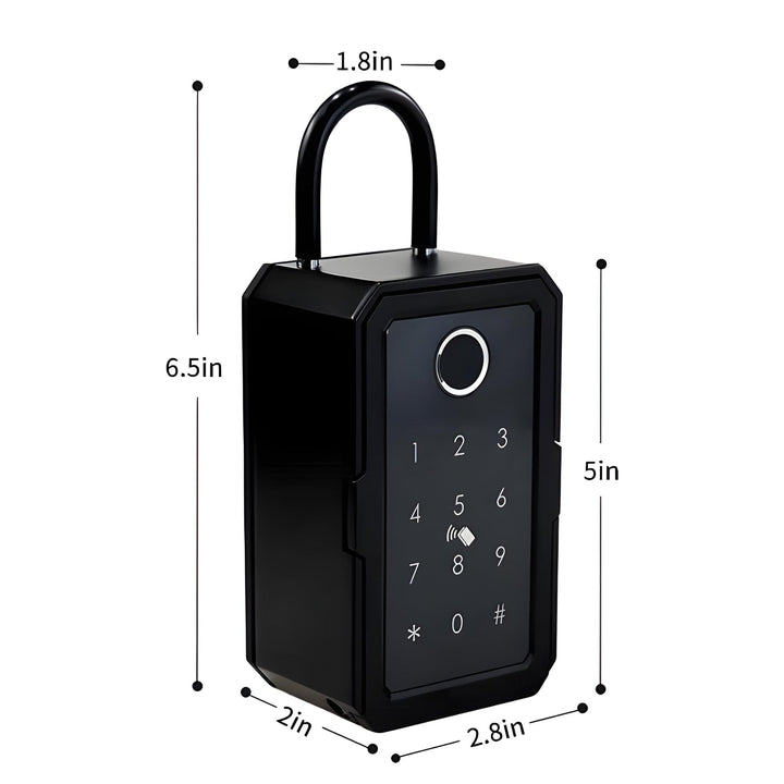 Smart home gadget: Wi-Fi enabled lockbox offering remote access and fingerprint entry for keys.