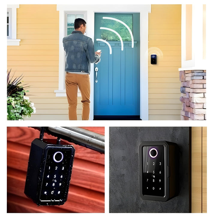 Modern smart lockbox for key storage, featuring Wi-Fi, fingerprint access, and robust design.
