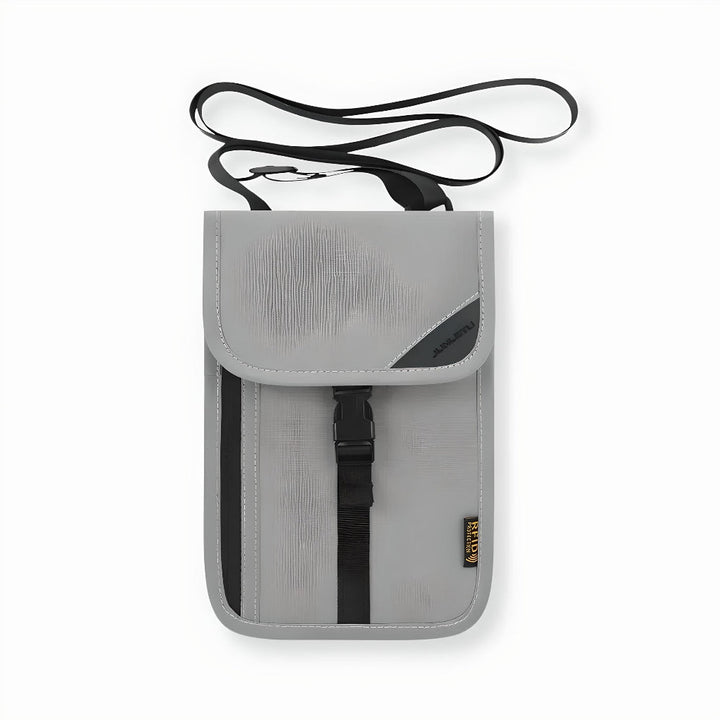 Compact unisex travel pouch organizes passport, documents, and cash. Ideal RFID wallet for secure international trips.