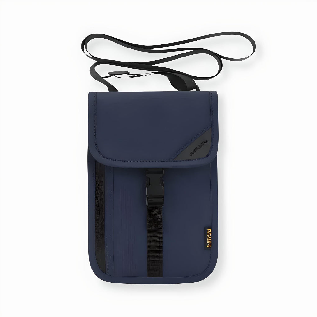 Secure your valuables with this unisex RFID blocking travel pouch, a compact anti-theft solution for passports and cash.