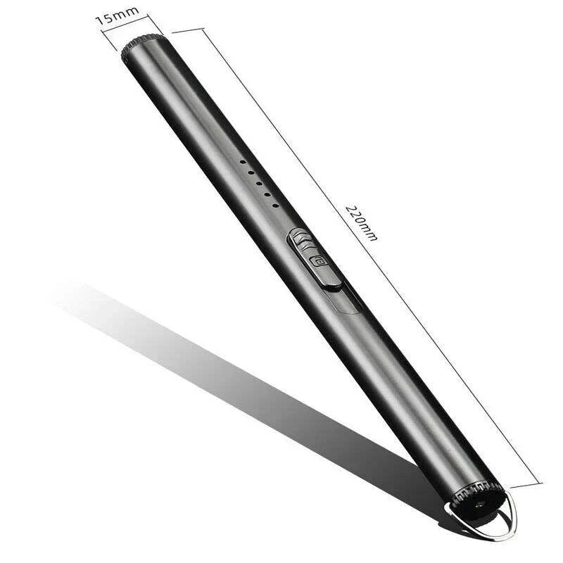 Black USB rechargeable electric lighter, flameless & windproof. Ideal for candles & grills.