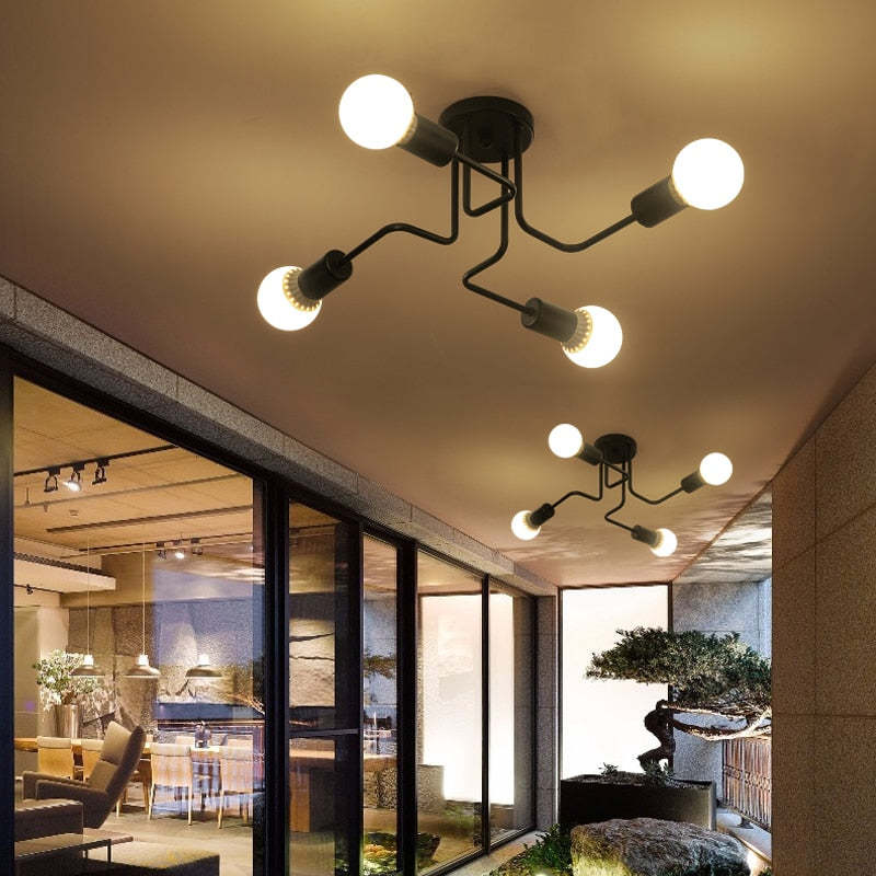 Flush mount ceiling light: vintage industrial black design, ideal for dining rooms.