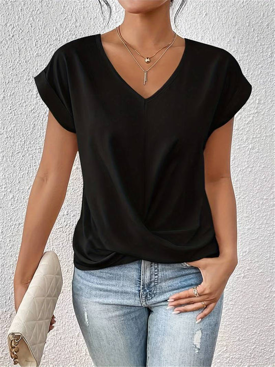 Black women's casual short sleeve t-shirt, relaxed fit for everyday comfort & versatile spring/summer style.