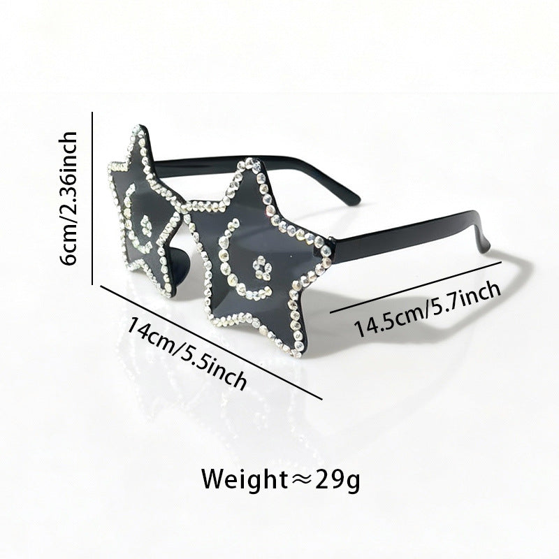 Pink star rhinestone sunglasses for women, trendy festival eyewear with unique design.