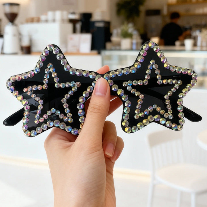 Dazzling women's star sunglasses with full rhinestone coverage, trendy party fashion accessory.