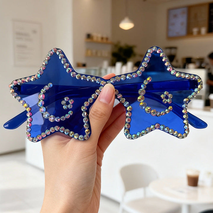 Women's star frame sunglasses, embedded with sparkling rhinestones, UV protection fashion.