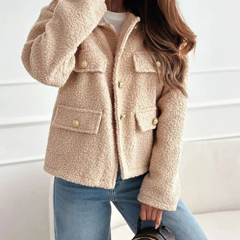 Black women's stylish short coat with a modern structured fit. Perfect fall & winter outerwear.