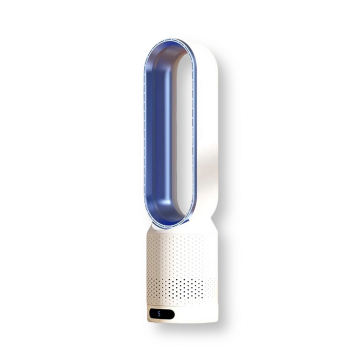 Versatile bladeless tower fan: a quiet air cooler, effective air purifier & UV sterilizer.