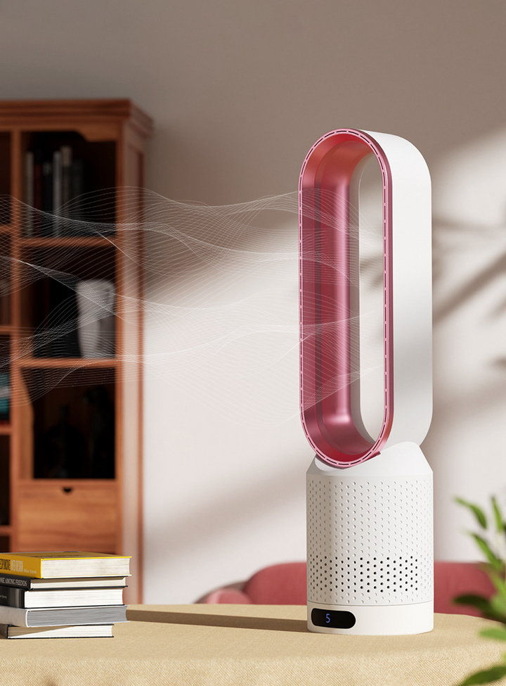 Air purifier & UV sterilizer tower fan, enhancing air quality with bladeless cooling.