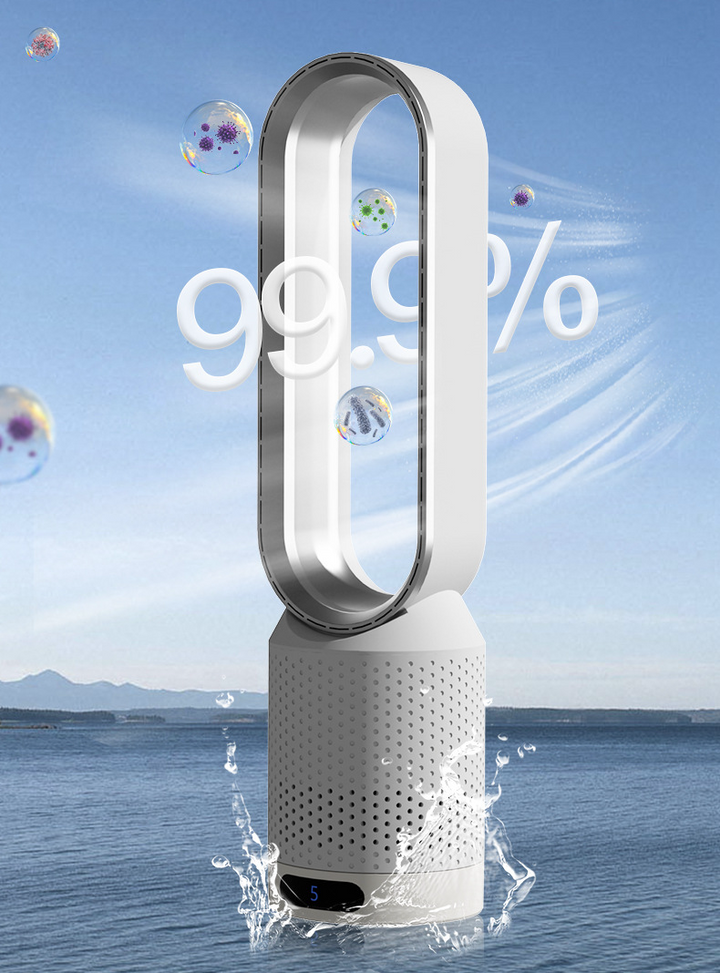 Efficient room cooler and air purifier, this bladeless tower fan offers silent UV sterilization.