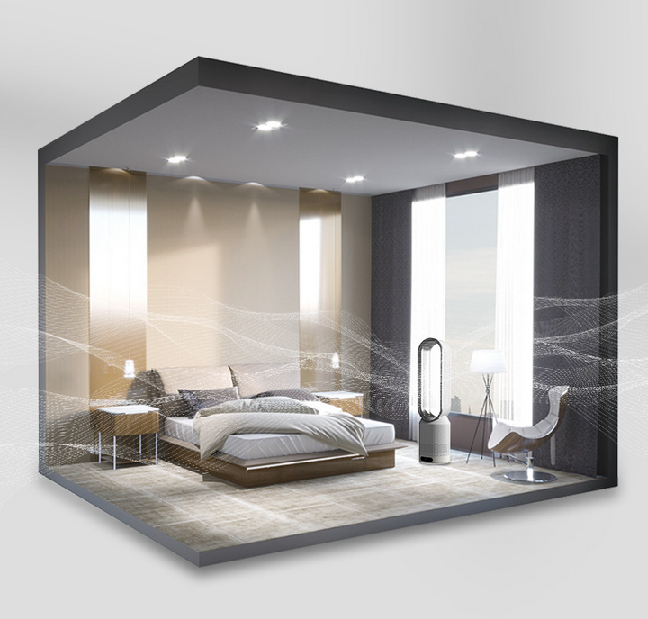 Elegant modern design bladeless tower fan, providing 3-in-1 air cooling, purifying & sterilizing.