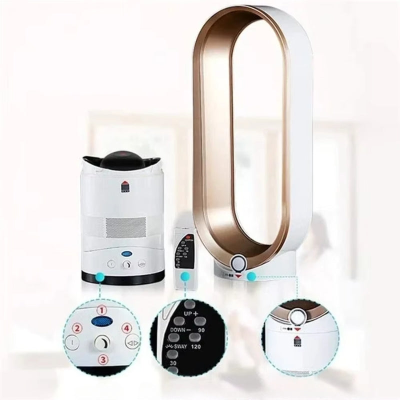 Sleek bladeless tower fan with remote, 10-speed settings & oscillation for optimal climate control.