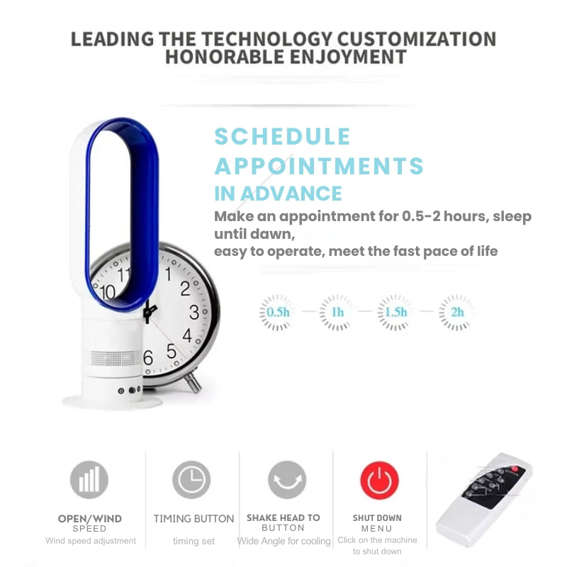 Quiet bladeless tower fan, 10-speed oscillating airflow & remote control for comfortable home cooling.
