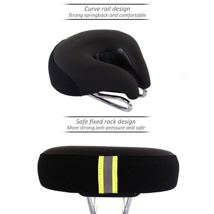 Ergonomic blue noseless bike saddle. Shock-absorbing design enhances cycling comfort for road & mountain biking.