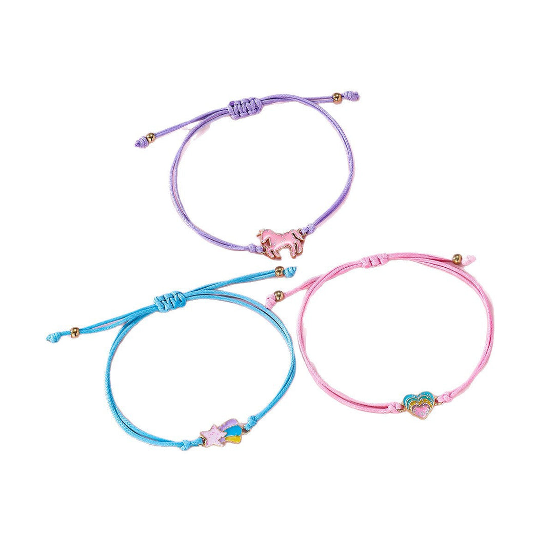 Girls' blue friendship and charm bracelet set, a fun & adjustable accessory with various themed charms.