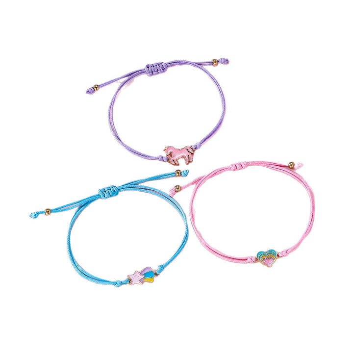 Girls' blue friendship and charm bracelet set, a fun & adjustable accessory with various themed charms.