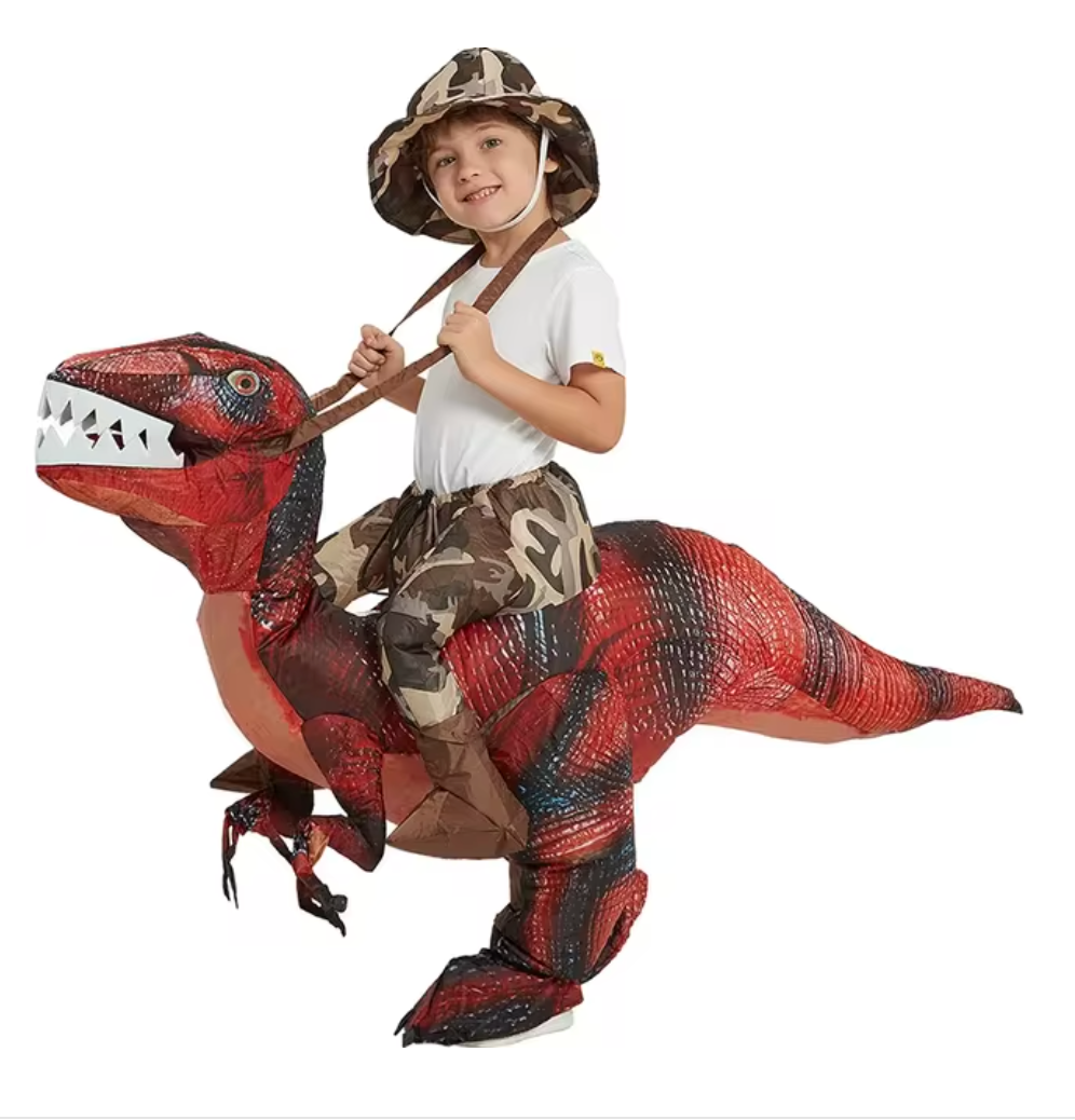 Durable inflatable blue dino ride-on, perfect for active playtime, indoors or outdoors.