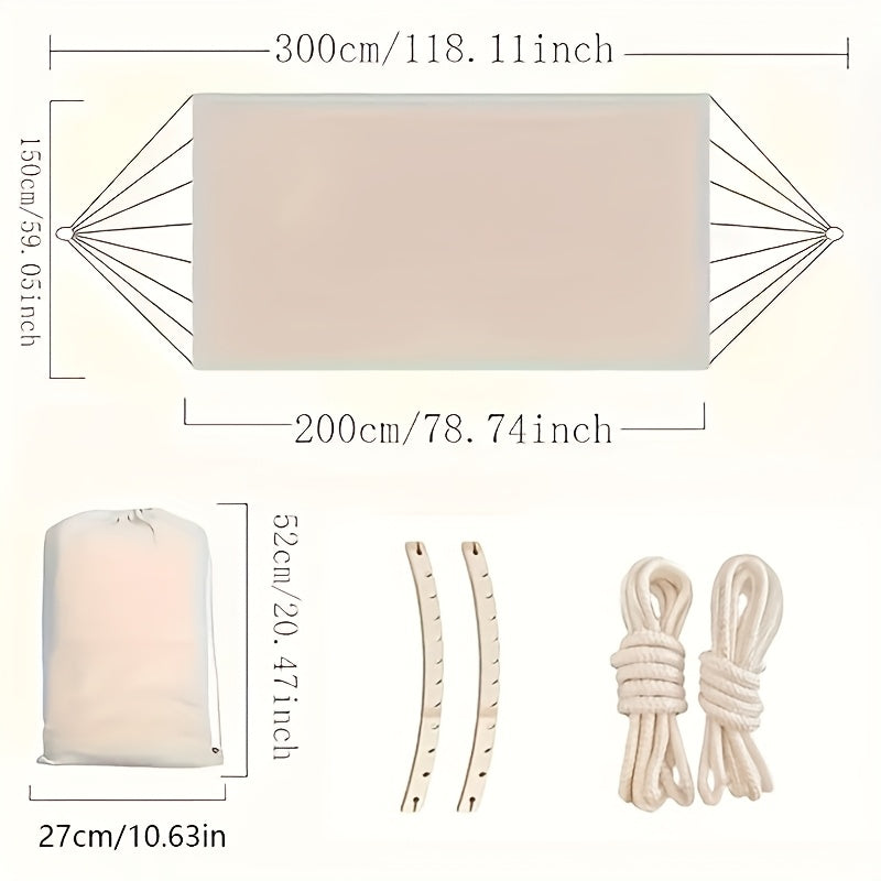 Stylish bohemian double hammock, durable cotton for outdoor & indoor relaxation.