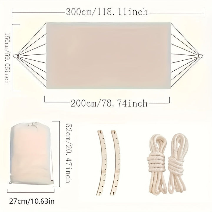 Stylish bohemian double hammock, durable cotton for outdoor & indoor relaxation.